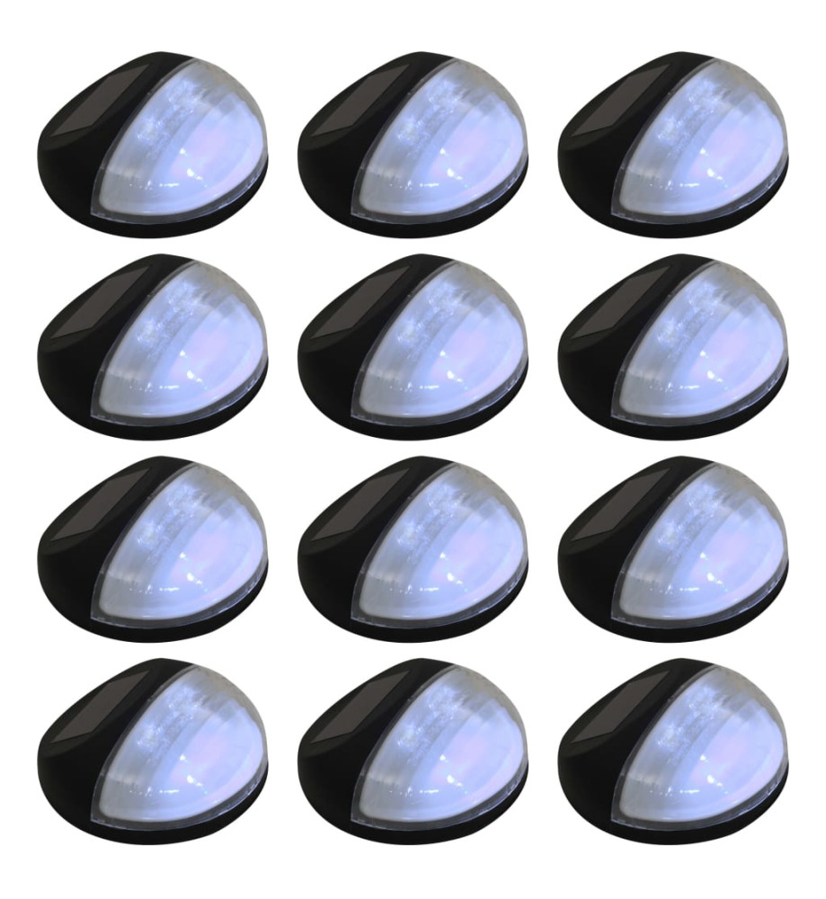 Lampe solaire murale à LED d'extérieur 12 pcs Rond Noir