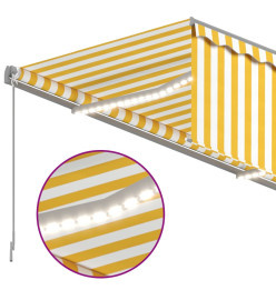 Auvent manuel rétractable avec store LED 3x2,5 m Jaune et blanc