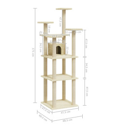 Arbre à chat avec griffoirs en sisal Crème 171 cm