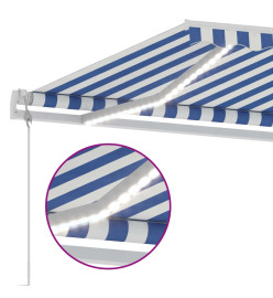 Auvent automatique capteur de vent LED 500x350 cm Bleu et blanc