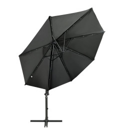 Parasol déporté avec mât et lumières LED Anthracite 300 cm