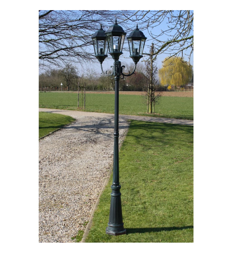 Lampadaire de jardin 3 bras 230 cm Vert foncé/Noir Aluminium