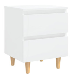 Table de chevet avec pieds en pin Blanc brillant 40x35x50 cm