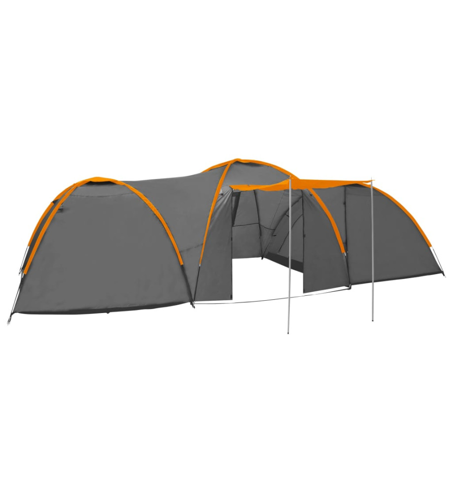 Tente igloo de camping 650x240x190cm 8 personnes Gris et orange