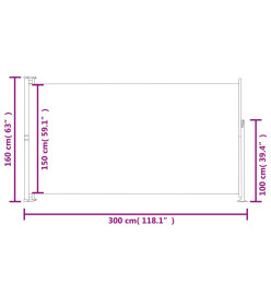 Auvent latéral de patio 160x300 cm Rouge