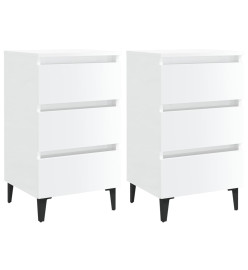 Tables de chevet pieds en métal 2 pcs Blanc brillant 40x35x69cm