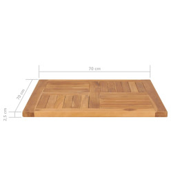 Dessus de table Bois de teck solide 70x70x2,5 cm