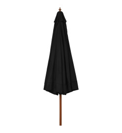 Parasol d'extérieur avec mât en bois 330 cm Noir