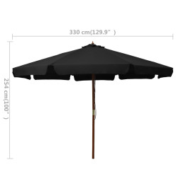 Parasol d'extérieur avec mât en bois 330 cm Noir