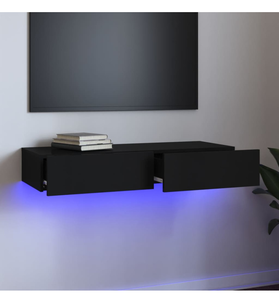 Meuble TV avec lumières LED Noir 90x35x15,5 cm