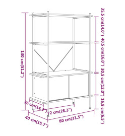 Étagère à 4 niveaux armoire 80x40x130cm Acier bois d'ingénierie