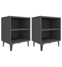 Tables de chevet pieds en métal 2 pcs gris 40x30x50 cm