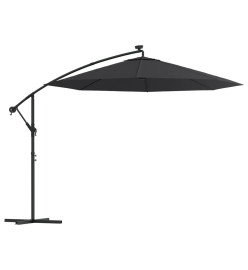 Parasol déporté à LED et mât en acier 300 cm Noir