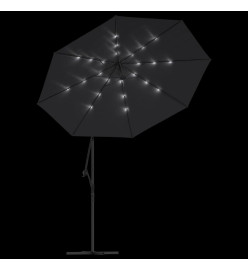 Parasol déporté à LED et mât en acier 300 cm Noir