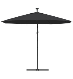 Parasol déporté à LED et mât en acier 300 cm Noir