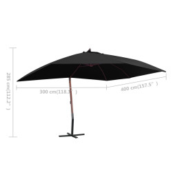 Parasol suspendu avec mât en bois 400x300 cm Noir