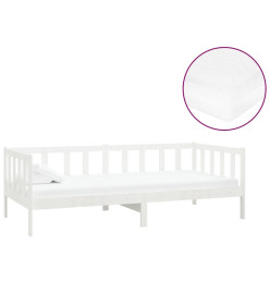 Lit de repos avec matelas 90x200 cm Blanc Bois de pin massif
