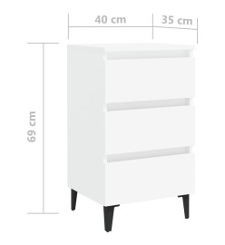 Table de chevet avec pieds en métal Blanc 40x35x69 cm