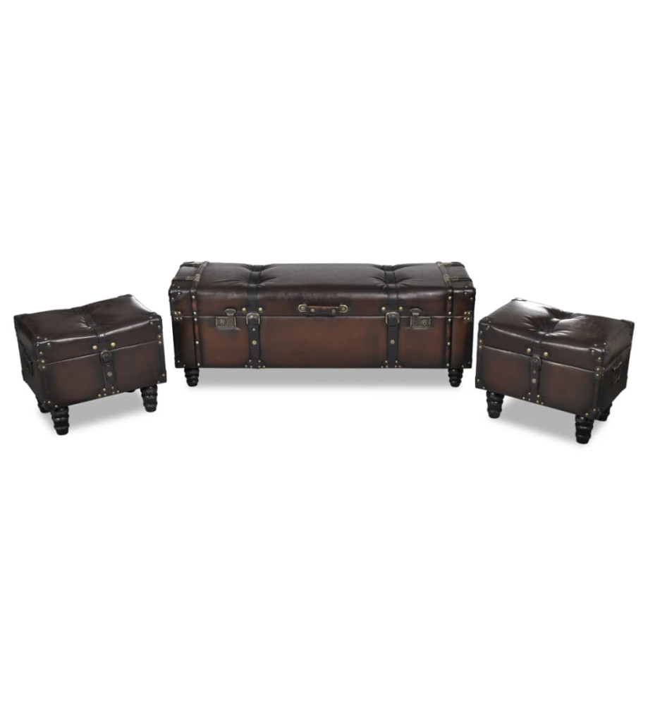 Ensemble de bancs de rangement 3 pcs Marron