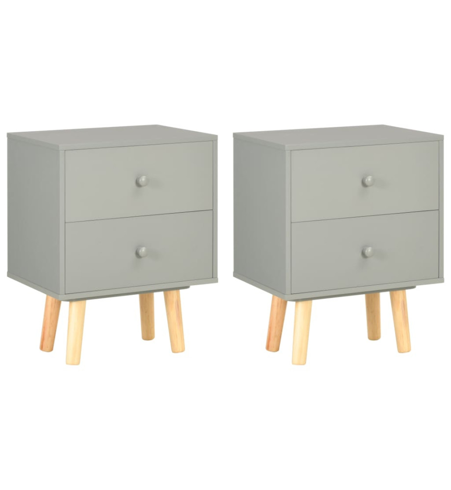 Tables de chevet 2 pcs Gris 40 x 30 x 50 cm Pin massif