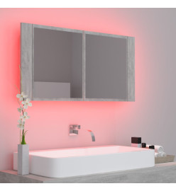 Armoire de salle de bain à miroir LED Gris béton Acrylique