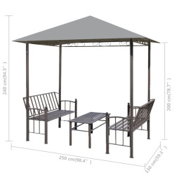 Chapiteau de jardin avec table et bancs 2,5x1,5x2,4m Anthracite