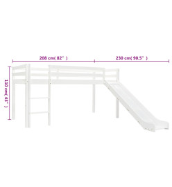 Lit mezzanine d'enfants toboggan et échelle bois pin 97x208 cm