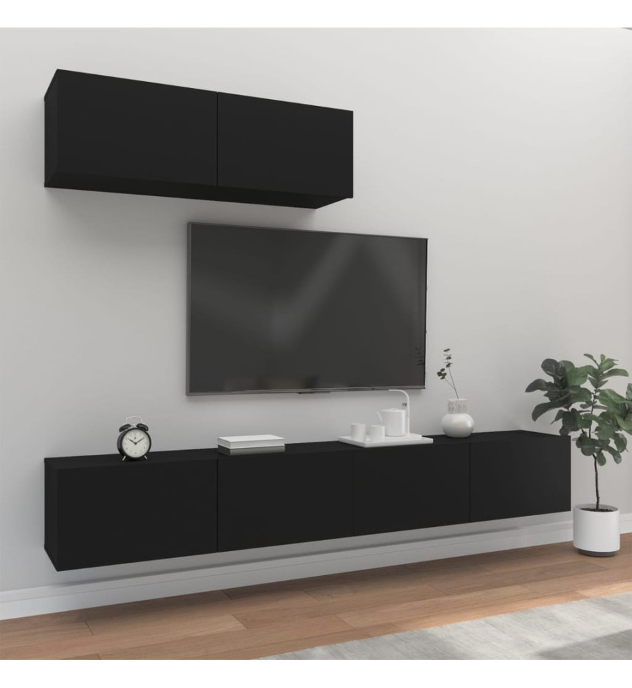 Ensemble de meubles TV 3 pcs Noir Bois d'ingénierie