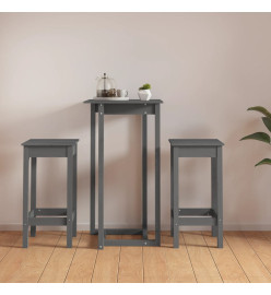 Ensemble de bar 3 pcs Gris Bois de pin massif