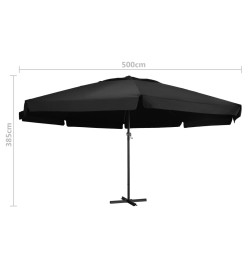 Parasol d'extérieur et mât en aluminium 500 cm Noir