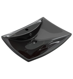 Lavabo rectangulaire en céramique noir de luxe avec trop-plein et trou