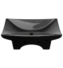 Lavabo rectangulaire en céramique noir de luxe avec trop-plein et trou