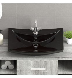 Lavabo rectangulaire en céramique noir de luxe avec trop-plein et trou