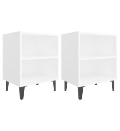 Tables de chevet avec pieds en métal 2 pcs Blanc 40x30x50 cm