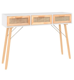 Table console Blanc 105x30x75 cm Bois massif pin /rotin naturel