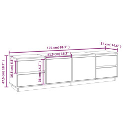 Meuble TV Noir 176x37x47,5 cm Bois de pin massif