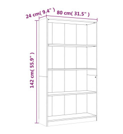 Bibliothèque 4 niveaux Chêne fumé 80x24x142cm Bois d'ingénierie