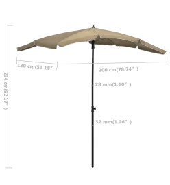 Parasol de jardin avec mât 200x130 cm Taupe