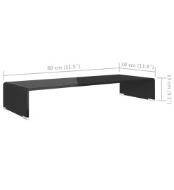 Meuble TV/ Support pour moniteur 80 x 30 x 13 cm Verre Noir