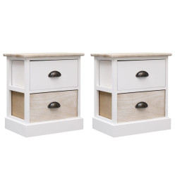 2 pcs Tables de chevet Blanc et naturel 38x28x45 cm Paulownia