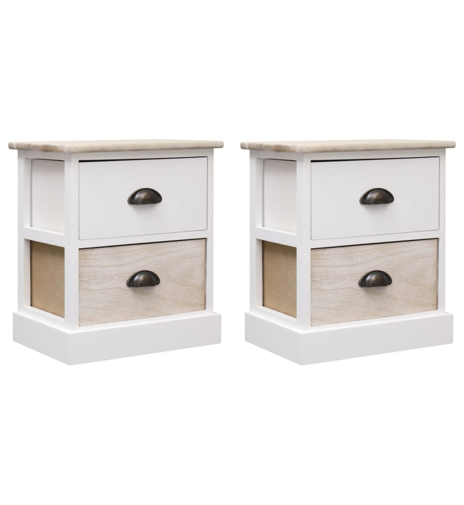 2 pcs Tables de chevet Blanc et naturel 38x28x45 cm Paulownia