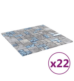 Carreaux mosaïque 22 pcs Gris et bleu 30x30 cm Verre