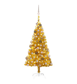 Arbre de Noël artificiel pré-éclairé et boules doré 120 cm PET