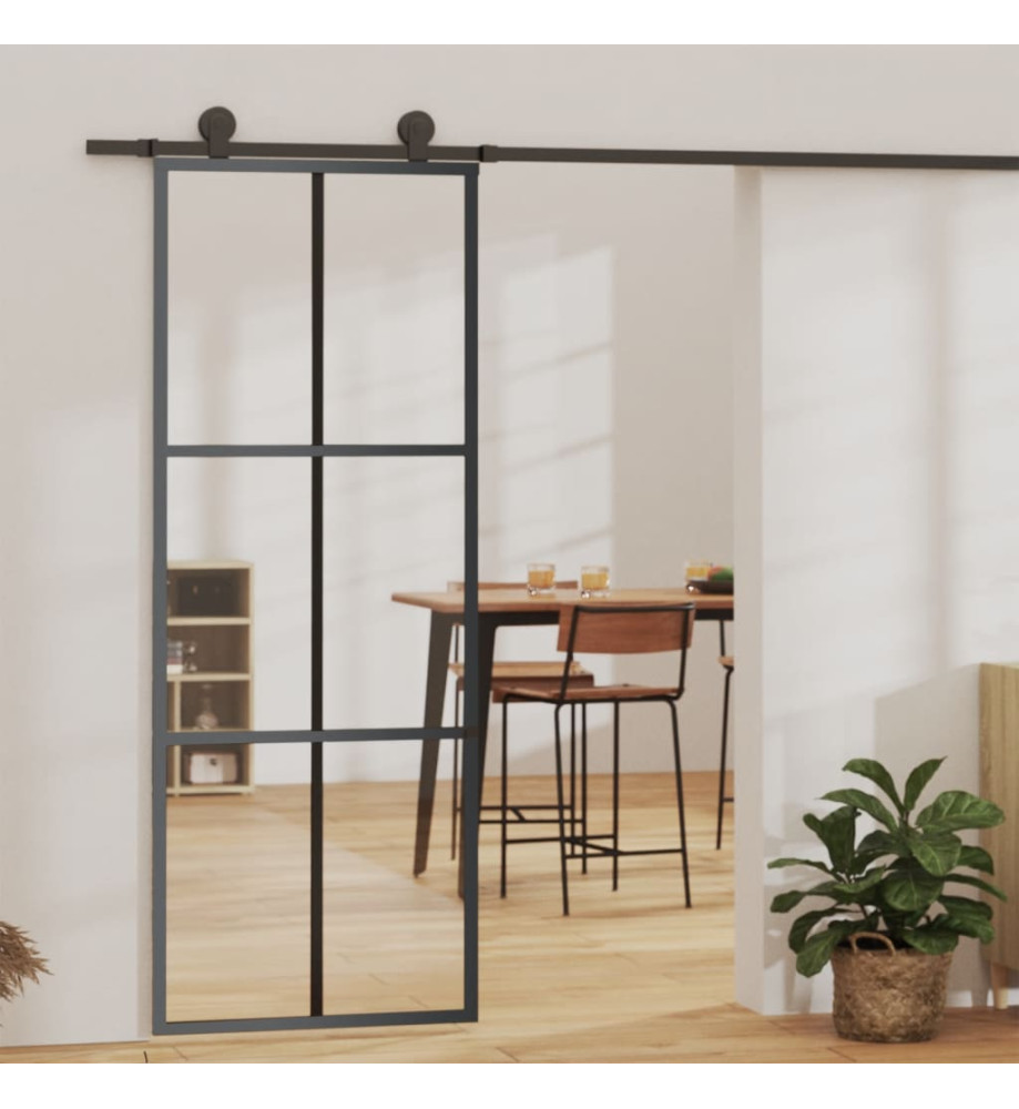 Porte coulissante Verre ESG et aluminium 76x205 cm Noir