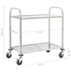 Chariot de cuisine à 2 niveaux 95x45x83,5 cm Acier inoxydable