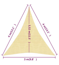 Voile d'ombrage 160 g/m² Beige 3x4x4 m PEHD