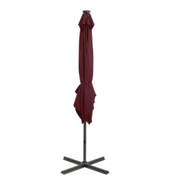 Parasol déporté avec mât et lumières LED Rouge bordeaux 250 cm