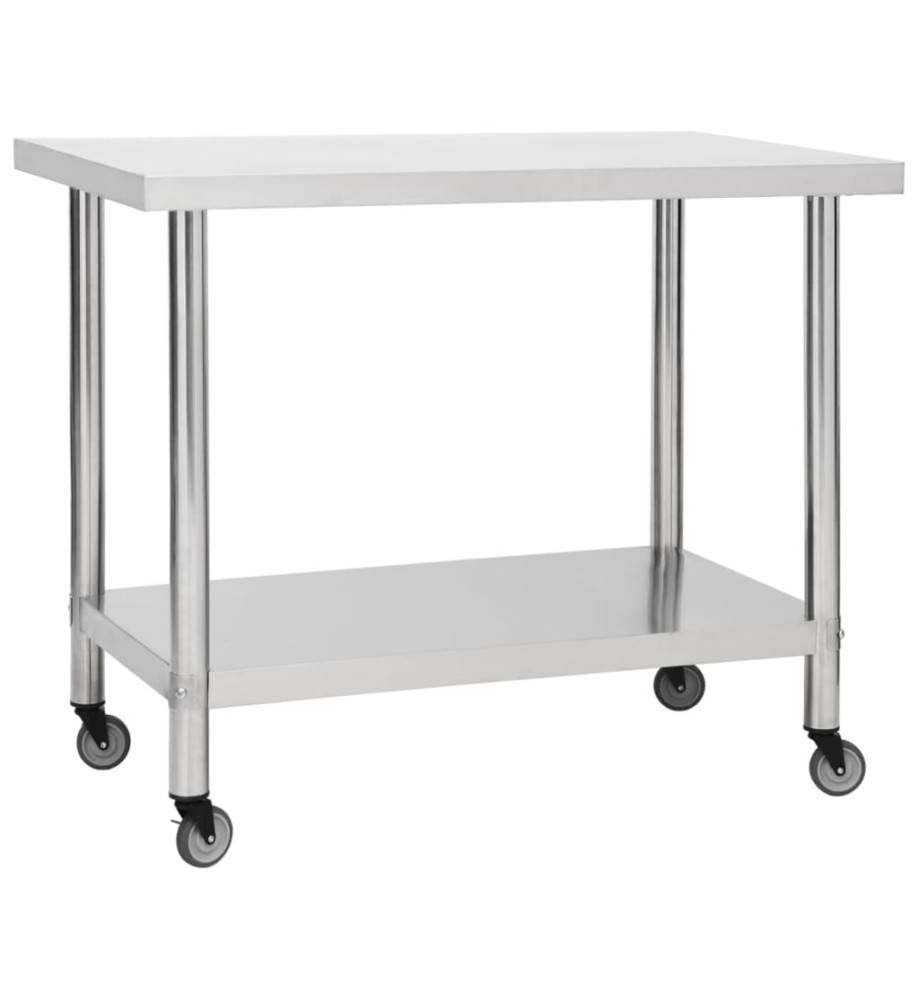 Table de travail de cuisine avec roues 100x60x85 cm Inox