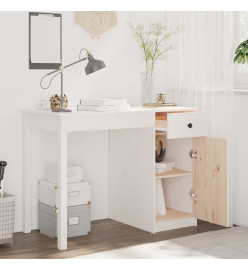 Bureau Blanc 100x50x75 cm Bois massif de pin