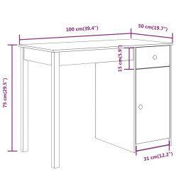 Bureau Blanc 100x50x75 cm Bois massif de pin